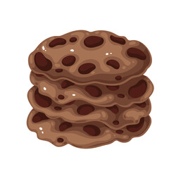 Wall Mural - Chocolate cookie pile, cartoon lunchbox sugar snack. Funny stack of sweet biscuits with choco chips for dessert after lunch, children's school break, traditional cookies cartoon vector illustration