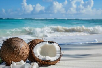 Two Coconuts on Sandy Beach