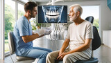 Fototapeta  -  elderly man receiving a consultation in a dental clinic