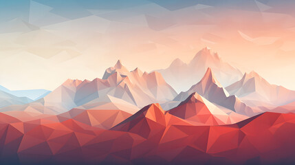 Wall Mural - geometric snowy mountain red sky backdrop poster web page PPT background