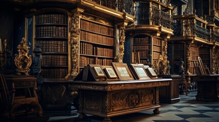 Canvas Print - Library labyrinth filled with ancient texts where scholars seek forgotten knowledge