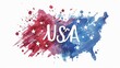 USA - lettering calligraphy. Abstract background with watercolor splashes in flag colors for United states of America. 