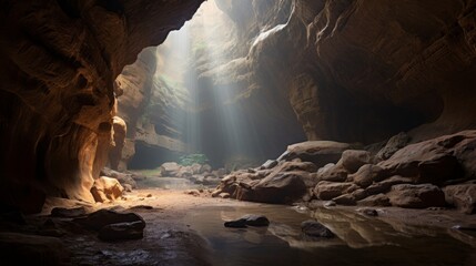 Wall Mural - Sacred cave inhabited by the Muses with ethereal music and inspiration