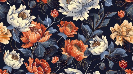 Wall Mural - Floral seamless pattern with abstract flowers in traditional style. Perfect for wallpaper, fabric designs, and digital prints.