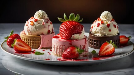 Canvas Print - Fresh ice cream with strawberries
