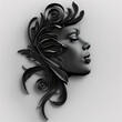 Beautiful black woman face with floral ornament. 3d illustration.