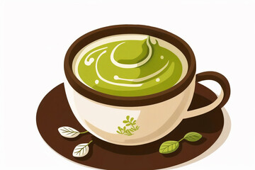 Sticker - Cute cup of tea matcha. Matcha - Japanese powdered green tea. It can be used for card, poster, brochures and other promotional materials.