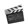 Open clapperboard, cartoon film production equipment. Clapper of director and producer assistant to clap and cut off movie scenes and action episodes, cartoon clapperboard vector illustration