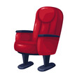 Cinema, theatre or concert hall audience seat, cartoon chair. Red armchair for seating and watching show or movie premiere on stage in auditorium, cartoon empty seat for spectator vector illustration