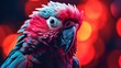 Parrot with colorful neon retrowave background.