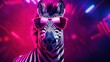 Zebra with colorful neon retrowave background.