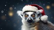 Christmas holidays concept. Cute lemur in Santa red hat.
