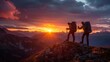 © tanapat - Two hikers helping each other reach the top of the mountain