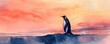 summer background with a penguin on a rock