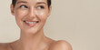 Excited Smiling Brunette Beauty Spa Woman With Toothy Smile in Studio