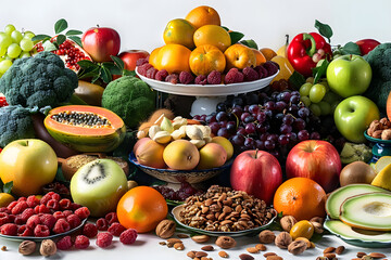 Wall Mural - Fruit, Vegetable, and Nut Spread: A Colorful and Nutritious Display