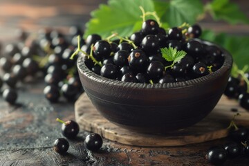 Wall Mural - Black currant berries. Nature leaf berry raw ripe. Generate Ai