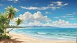 Sunny tropical beach with soft waves and a blue sky