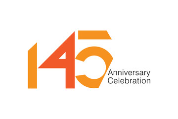 145, 145 Years Anniversary Logo, Orange Colour, Vector Template Design element for invitation, Anniversary, greeting card illustration.