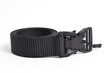Black mens nylon fastening belt isolated on white background. Men's outdoor military tactical belt.
