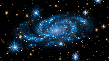 Wall Mural - a blue spiral galaxy with a bright blue center and a large number of stars