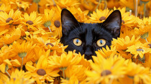 ひまわり畑の黒猫 無料画像 - Public Domain Pictures