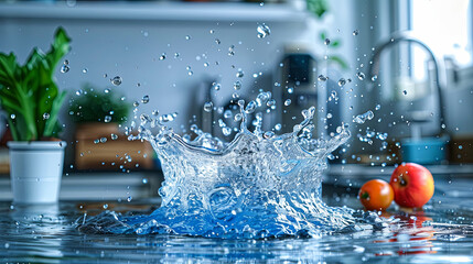 Wall Mural - A splash of water from a faucet in a kitchen