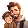 Dad and son illustration for father's day. Abstract image of happy man and boy. Smiling joyful people, strong family