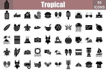 tropical 50 web icons in glyph style