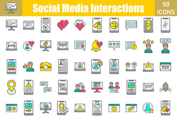 Canvas Print - Social Media Intersctions 50 web icons in outline filled style