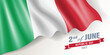 Italy republic day vector banner, greeting card. Italian wavy flag