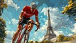 Riding a bike and Eiffel tower, France, Olympic games 2024