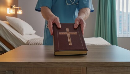 Wall Mural - A Nurse Has The Bible. Doctor With The Bible in The Hospital. 
