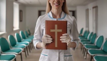 Poster - A Nurse Has The Bible. Doctor With The Bible in The Hospital. 