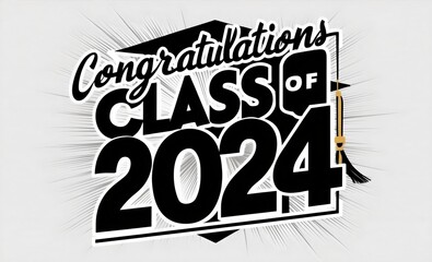Wall Mural - Congratulations Class of 2024 text in sunburst frame, symbolizing graduation, isolated on grey background