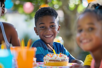 children Sitting at Table With Cake