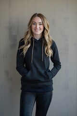 Wall Mural - Blonde Woman in Casual Black Hoodie