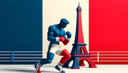 Wall Mural - Boxing sport game and Eiffel tower, France,  games 2024