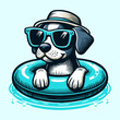 cool dog in swimming ring on summer vacation illustration