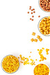 Cereals and flakes from corn and oat on white background top view mockup