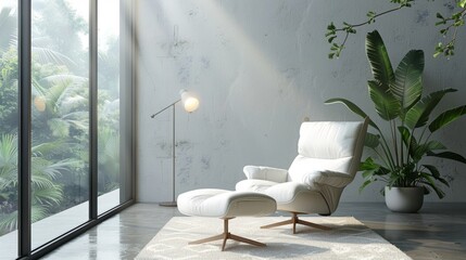 Wall Mural - studio apartment design, the simple studio apartment is brightened by large windows, illuminating a cozy reading corner furnished with a comfy chair and a stylish lamp