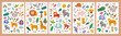Baby posters and cards with animals and flowers pattern. Vector illustrations with cute animals. Nursery baby illustrations.