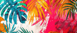 Fototapeta  - Bright colorful tropical leaves with metallic effect art style on white background  created with Generative AI Technology