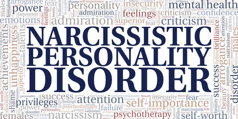 NPD Narcissistic Personality Disorder word cloud conceptual design isolated on white background.