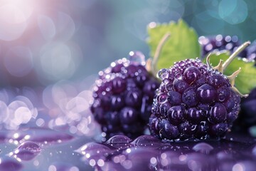 Wall Mural - Blackberry water drops fresh. Juicy organic. Generate Ai