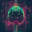 Health experts integrate AI in mental health screenings, leveraging technology for better psychological assessments HUD icon of AI brain in 80s retro color, sharpen Cinematic Look