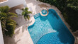 Swimming pool in the apartments or in the villa. Home pool. Horizontal banner.