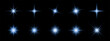Set of sparkling blue stars on black background. Glow effect. Christmas concept. Festive lights. Vector EPS 10