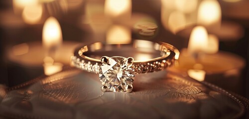 Wall Mural - A breathtaking diamond ring gleaming under the soft glow of candlelight.