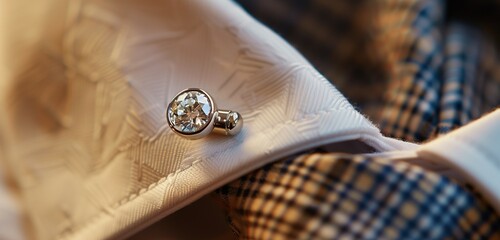 Sticker - A striking diamond cufflink gleaming on a crisp white dress shirt.